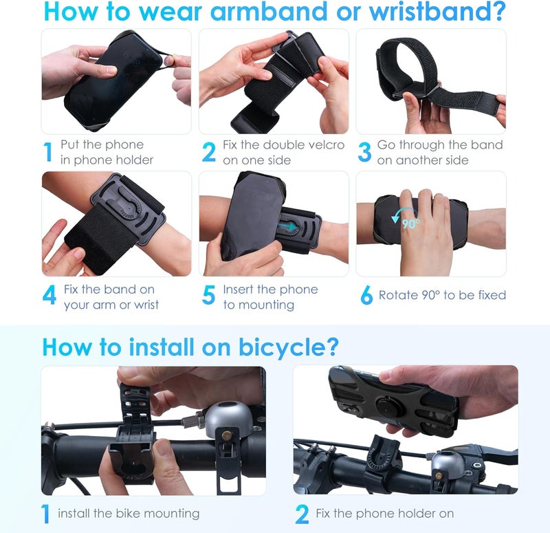 Cikyner Running Armband, 3 in 1 360° Rotatable & Detachable Sports/Bicycle Phone Holder for 4.5-7'' Smartphones, Ideal for Gym, Jogging, Hiking - Image 5
